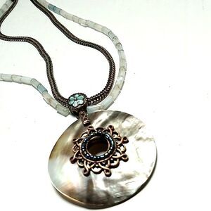 Vintage Avon Copper Abalone Shell Beaded Pendant Necklace